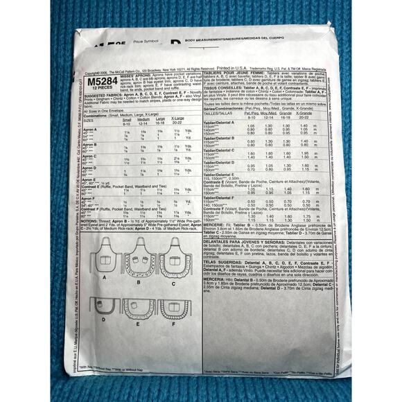 McCalls 5284 pattern full or half apron ruffle hem size one size - Picture 3 of 6